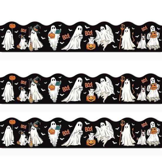 59 Ft Halloween Bulletin Board Border Self Adhesive Ghost Boo Pumpkin Scalloped Die Cut Border Trim Roll for Office