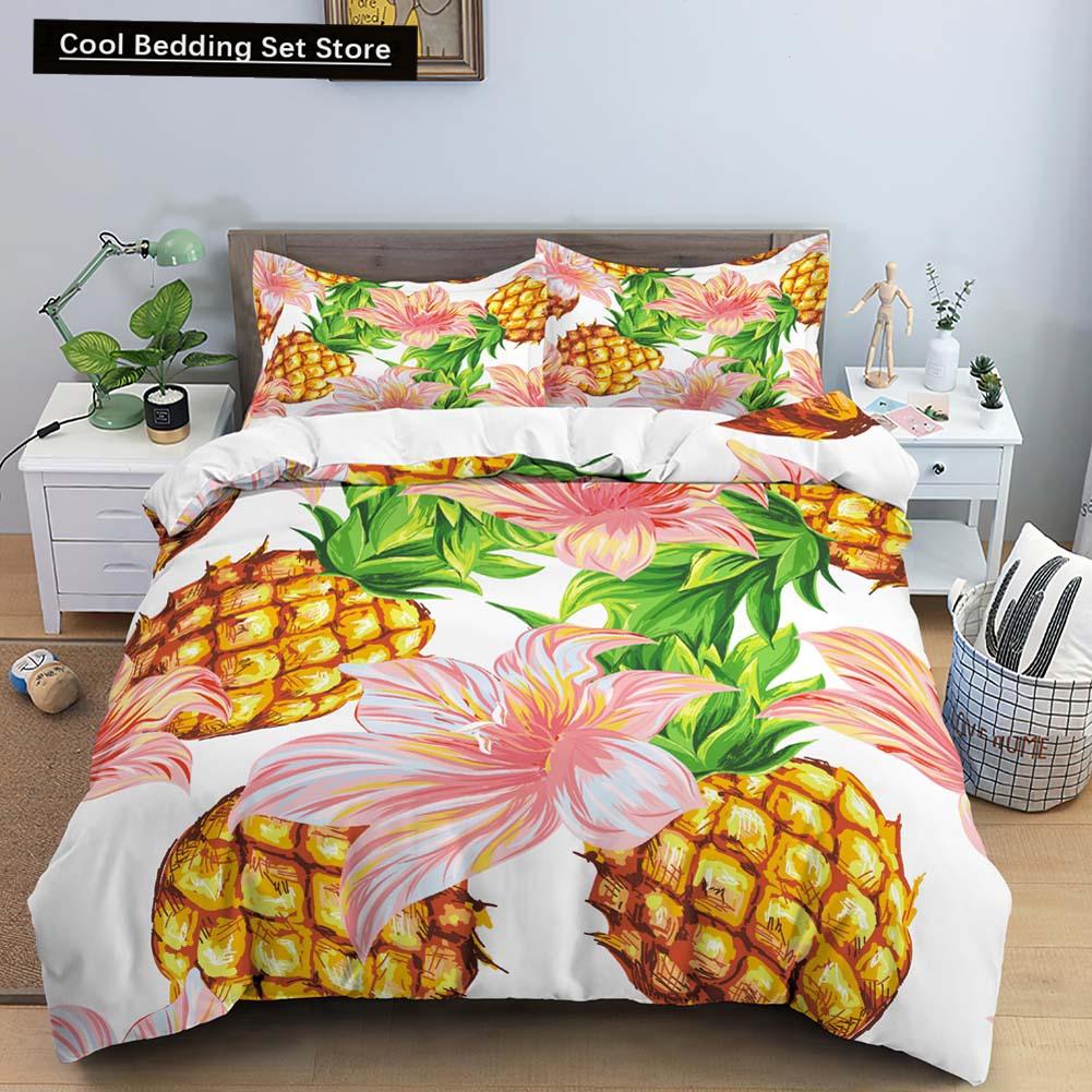 Fruit Pineapple Queen King Duvet Cover 3D Yellow Tropical Fruit Bedding Set Plants Comforter Cover 2/3pcs Polyester Quilt Cover