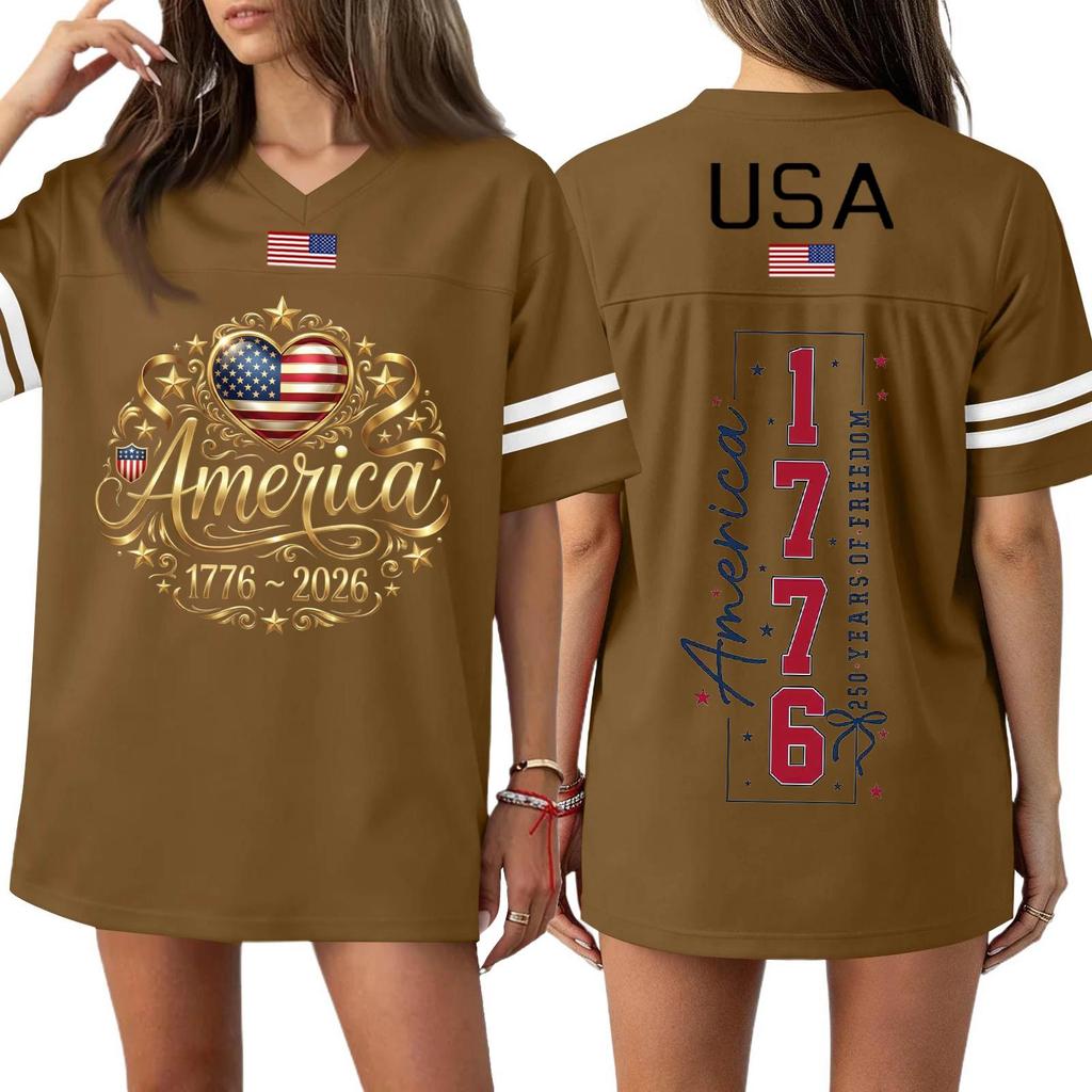 Damen Casual Mode V-Ausschnitt Sport Unabhängigkeitstag Druck Kurzarm Sport T-Shirt Top