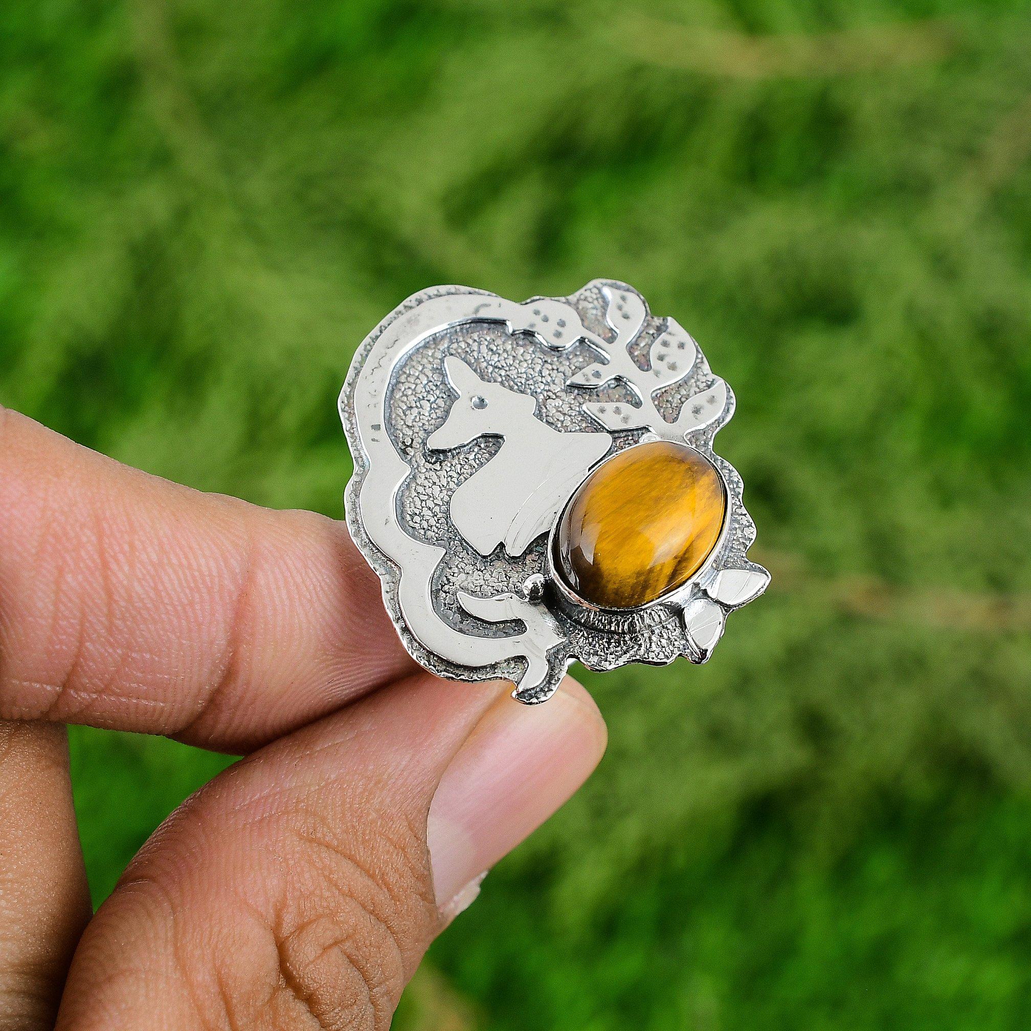 

Сделка ко Дню матери Серебро 925 пробы Натуральный Тигровый глаз Заявление Бохо Кольцо Ювелирные изделия Adjustable