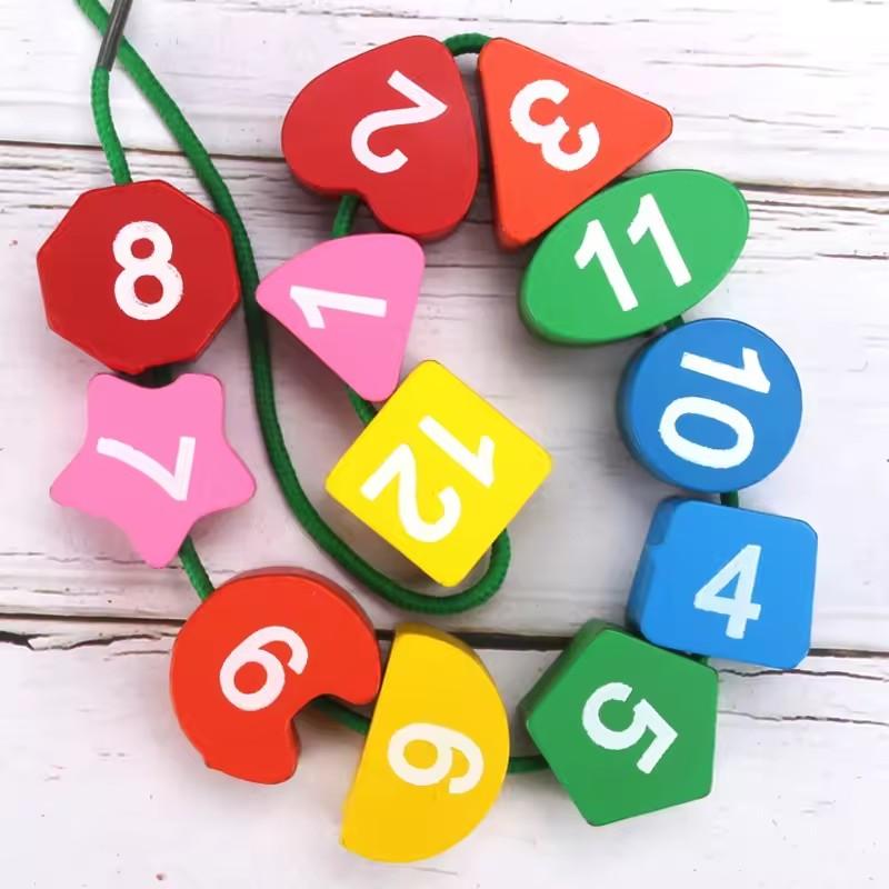 Children's Wooden Clock Puzzle Toys Cognitive Numbers Clock Educational Early Learning Threading Assembly Toys for Kids