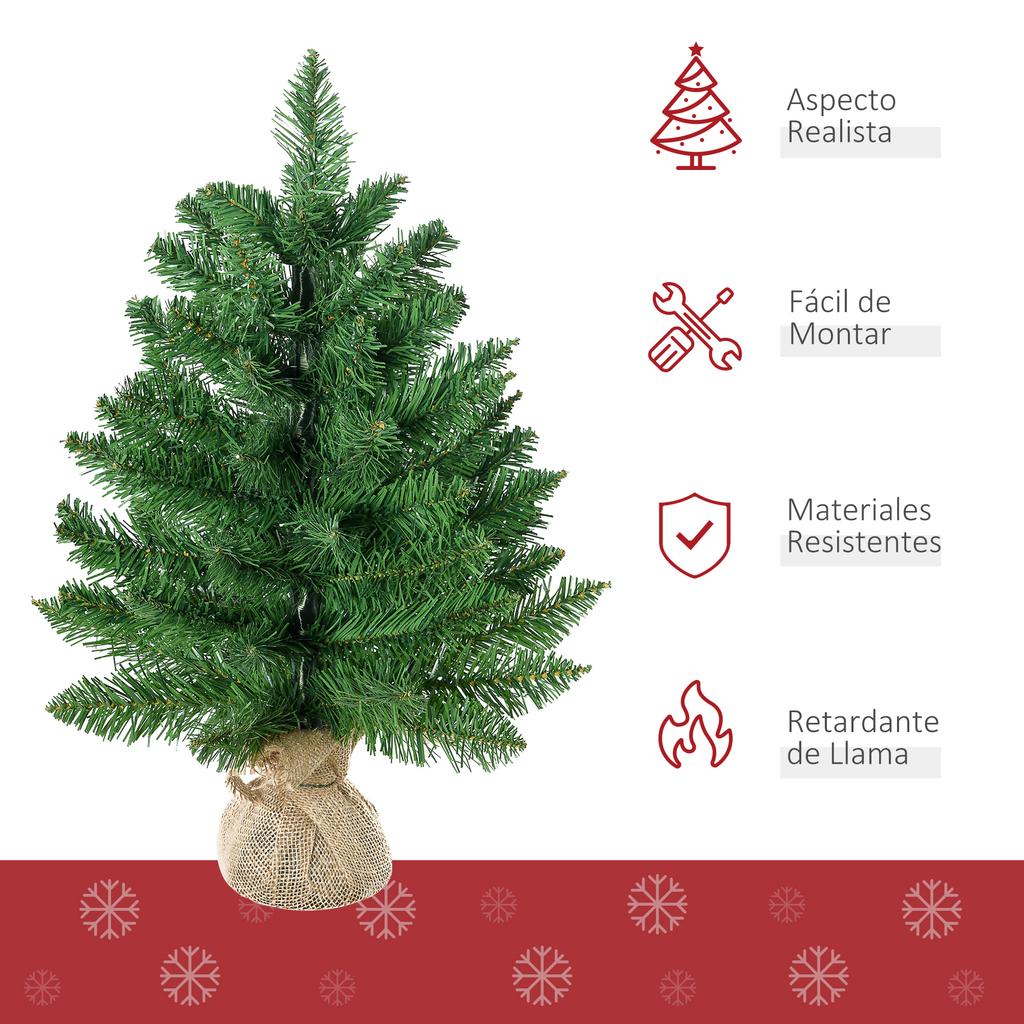 Small Artificial Christmas Tree, 60cm Tall, with 70 Branches, Fabric Base, Realistic Mini Christmas Tree for Indoor Use, Green