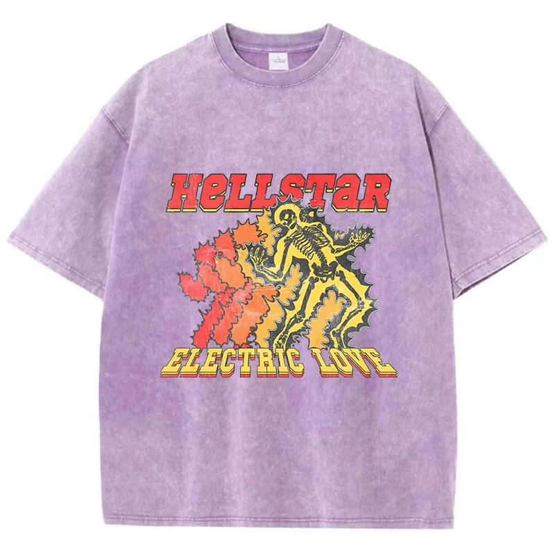 Vintage Woman Acid Wash T-Shirts Electric Love Prints Short Sleeve Tops O-Neck Cotton Oversize Tee Shirts Fashion  Clothes