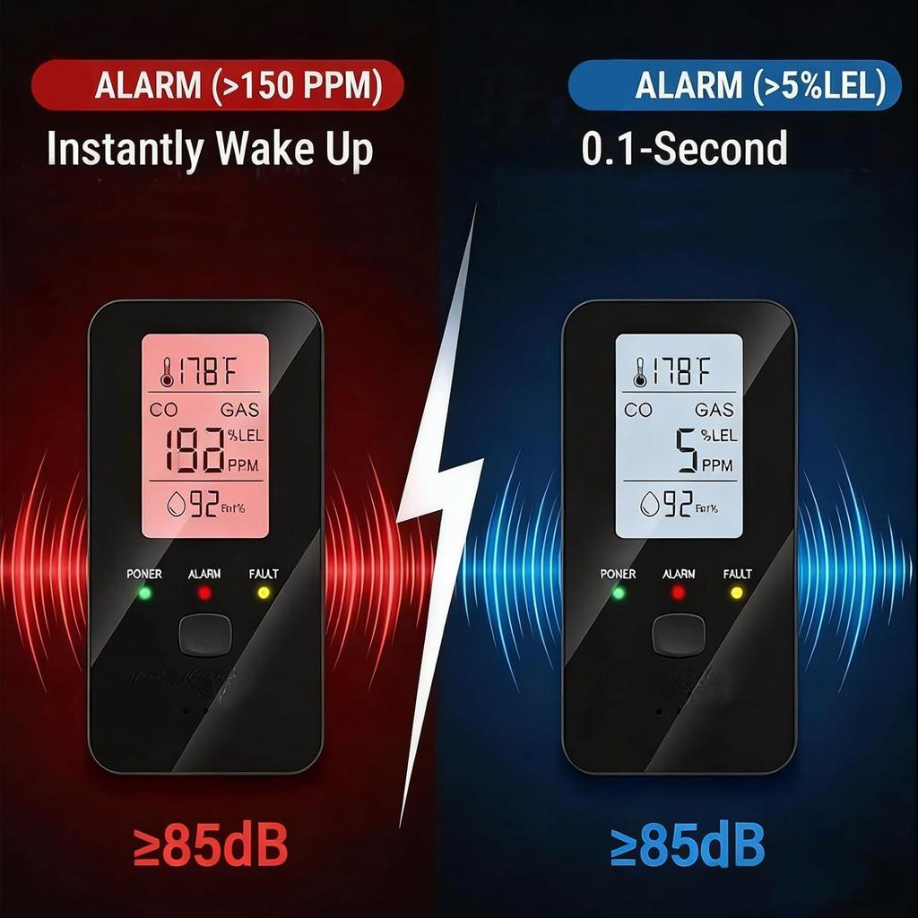4-in-1 Portable Carbon Monoxide Alarm with Digital Display Plug-in Air Quality Monitor Carbon Monoxide Detector for Homes Apartment Hotel Camping