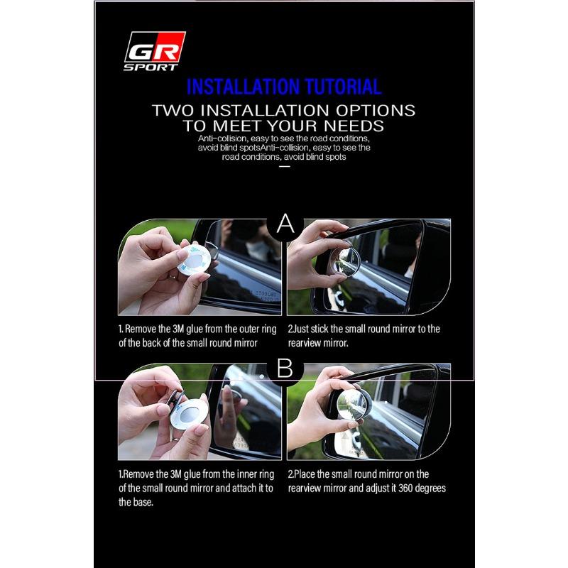 2pcs Wide Angle Car Blind Spot Mirrors Suction Cup 360 Adjustable for Toyota Trd Gr Yaris Hilux Corolla Prius Avensis Emblem Auris Rav4
