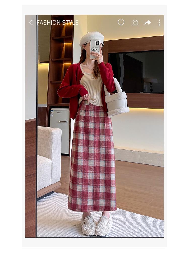Tweed Package Hip Skirt Autumn and Winter Retro 2025 New Mid-length Skirt Women's Versatile High-waisted Skinny A-line Plaid Bustier