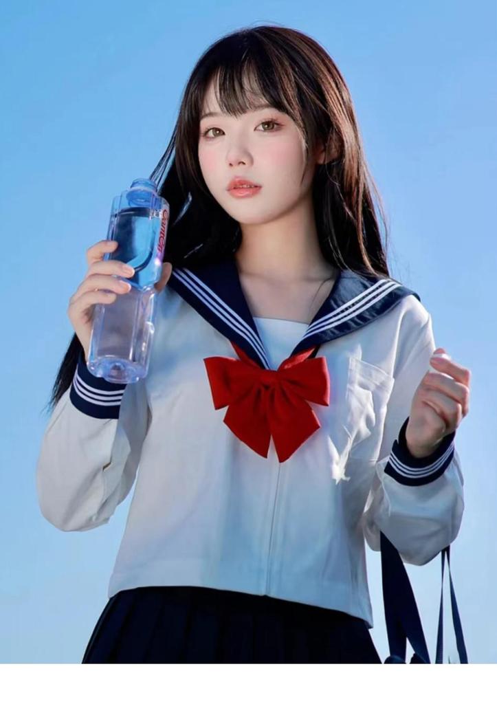 Japanese JK Uniform Set: White Three-Striped Skirt & Short-Sleeve Top, Summer Mid-Length, Classic School Style, Plus Size Available.