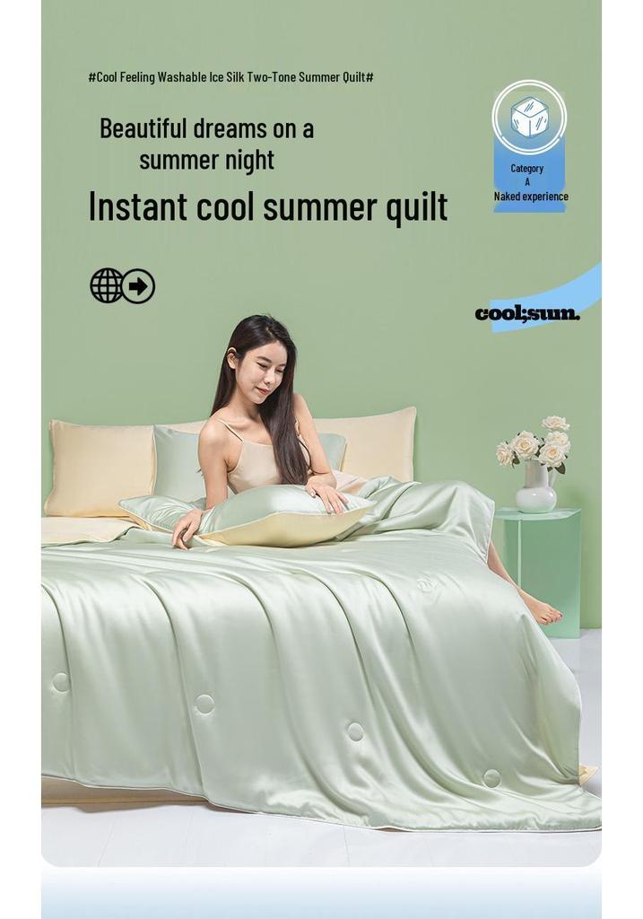 Summer Ice Silk Quilted 4-Piece Set: Lightweight, Machine Washable for Single & Double Beds