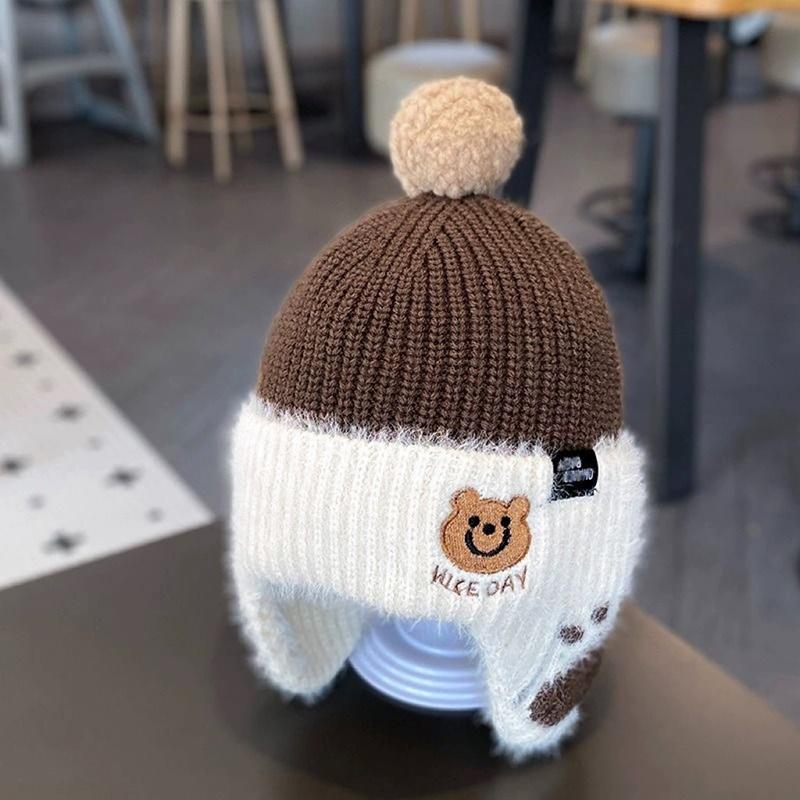 Baby Wool Hat Cute Bear Ear Protection Hat Children Winter Thickened Warm Knitted Korean Version Of The Baby Hat