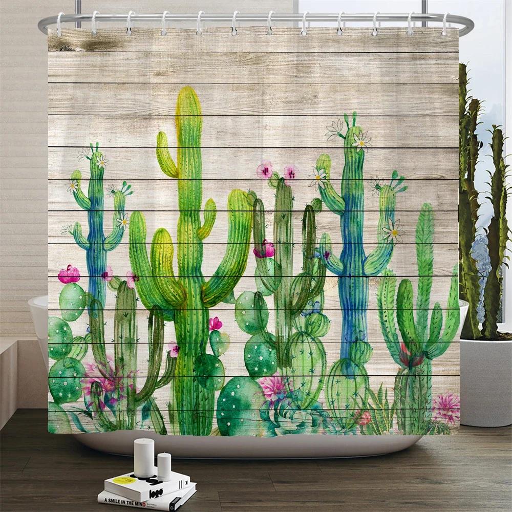 Cactus Shower Curtains Waterproof Polyester Fabric Shower Curtains Tropical Plants Bathroom Screen Curtain Home Decor 180X180cm