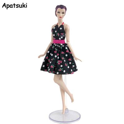 Black Polka Countryside Floral Dress For Barbie Doll Outfits Clothes Party Dress Clothes For Barbie Dollhouse Dolls Accessories