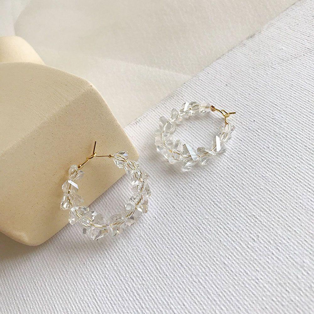 Girls Delicate Crystal Gift Round Acrylic Ear Studs Hoop Dangle Earring Jewelry Fashion Accessories