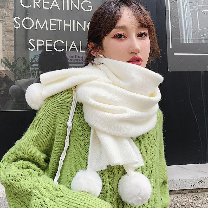 

WTEMPO Однотонный вязаный шарф Hairball, осенне-зимний женский длинный теплый универсальный утолщенный ветрозащитный шарф One Size слоновая кость