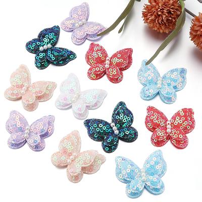 10pcs 44x34mm Glitter Sequins Double Layer Butterfly Appliques For Women Girl DIY Clothing Sewing Hat Cute Headwear Decoration