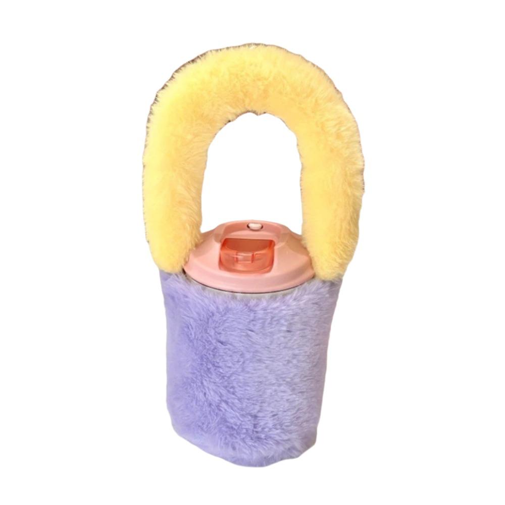 Spliced Color Thermos Cup Sleeve Heat-proof Plush Cup Cover Sweet Bottles Cup Pouch  Bottles Cup