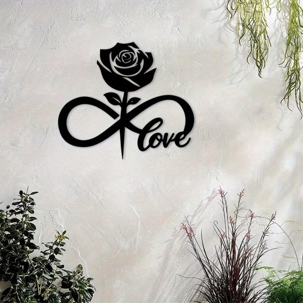 Black Rose Infinite Metal Wall Art Romantic Love Indoor Outdoor Home Decor Modern Gift