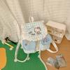 Schoolbag Cream Plaid Flip Backpack Girls Travel Bag Japanese Soft Girl Double Pocket Drawstring Mini Backpack