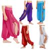 Pantaloni scurți de dans din șifon pentru fete cu inel O și talie drapată, pantaloni cu crăpătură laterală, costum de Halloween, Carnaval