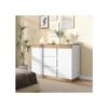 Commode À Trois Tiroirs Et Deux Portes, Meuble De Rangement, Panneau De Particules E1, Blanc + Chêne