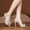 Ladies' Summer New Pointed Thin Heeled Sandals with Polka Dot Bow and An Empty Straight Strap for Outdoor Wear, Versatile High Heels for Commuting
