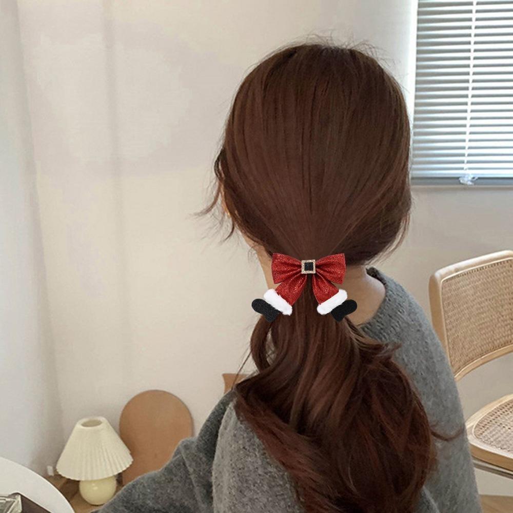 Red Socks Bow Sequin Side Clip Festive Women Barrette New New Year Hair Accessories Hair Ornament