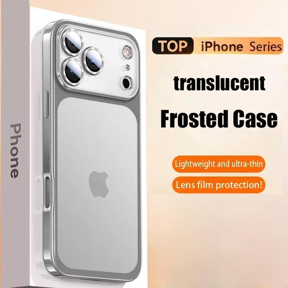 Luxury Translucent Phone Case For iPhone 17 Air 16 15 14 13 12 Pro Max Plating Frame Glass Lens Film Shockproof Hard PC Matte Cover