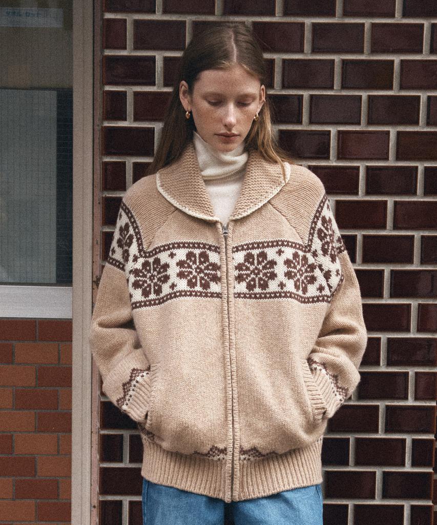 Siyajyu Sikn2163 Flower Jacquard Knit Zip-Up_Beige