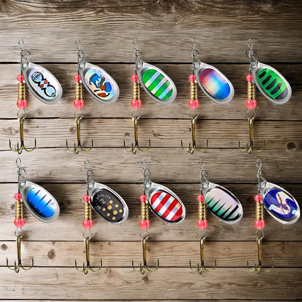 10Pcs Spinner Bait Fishing Spoon Lure 360 Degree Rotating Sequins Bait 6cm Treble Hooks Wobblers for Freshwater Seawater