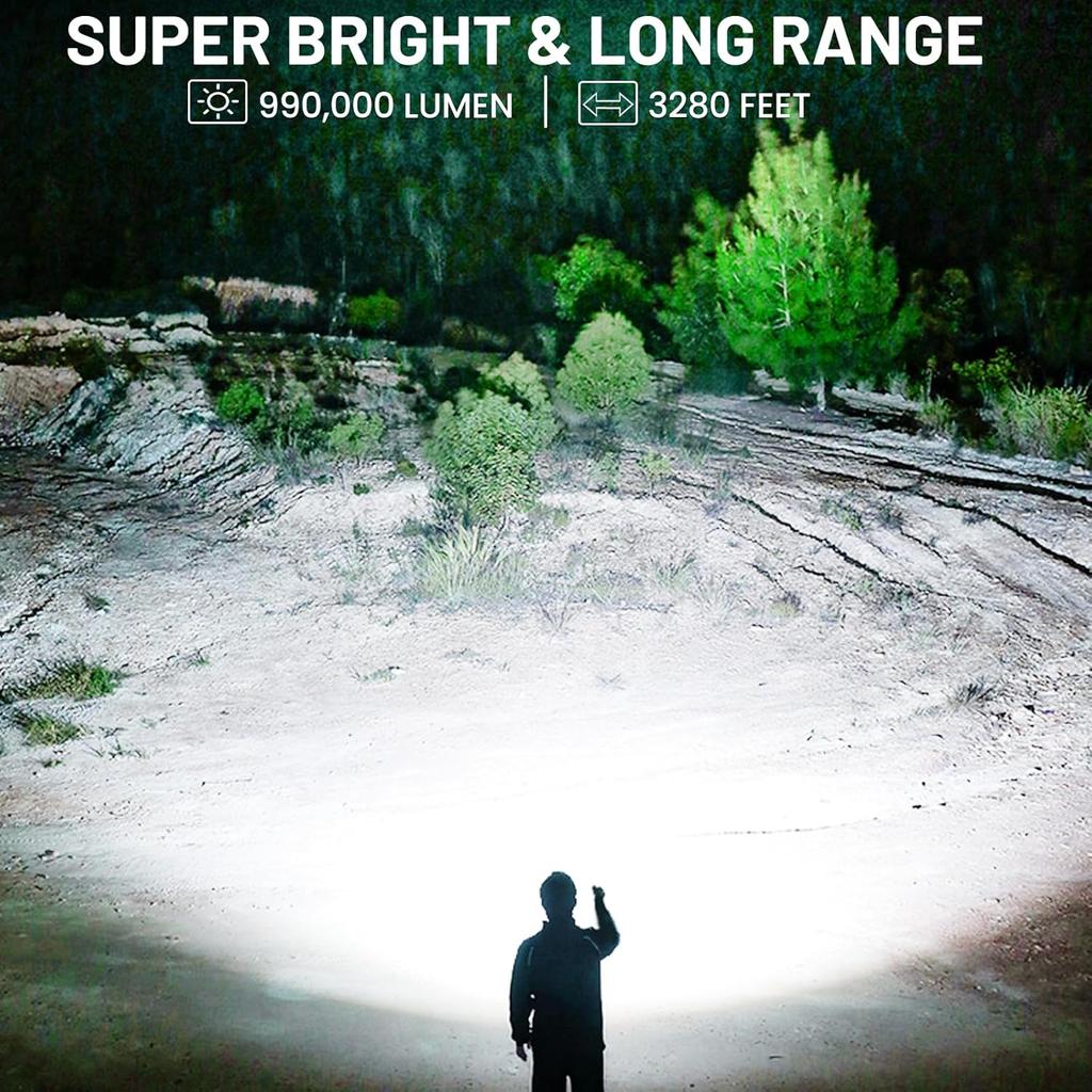 Rechargeable Flashlights - 2 Pack Super Bright Powerful Flashlight 990,000 High Lumens with 5 Modes - 12H Long Runtime & IPX6 Waterproof Brightest