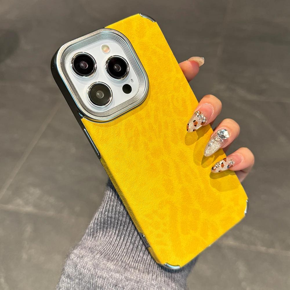 Titanium Gray Leopard Print Pattern Leather Phone Case for iPhone 16 15 14 13 12 11 Pro Max Full Shockproof Hard Bumper Cover