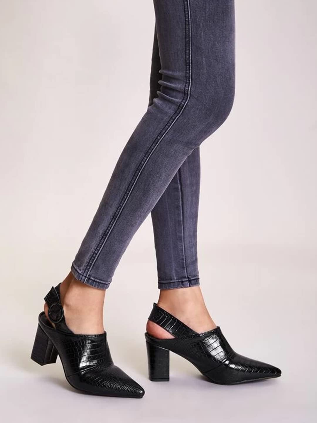 Shoetopia Croco Print Stylish Pointed Toe Black Pumps For Women & Girls /Uk5 5 UK чёрный