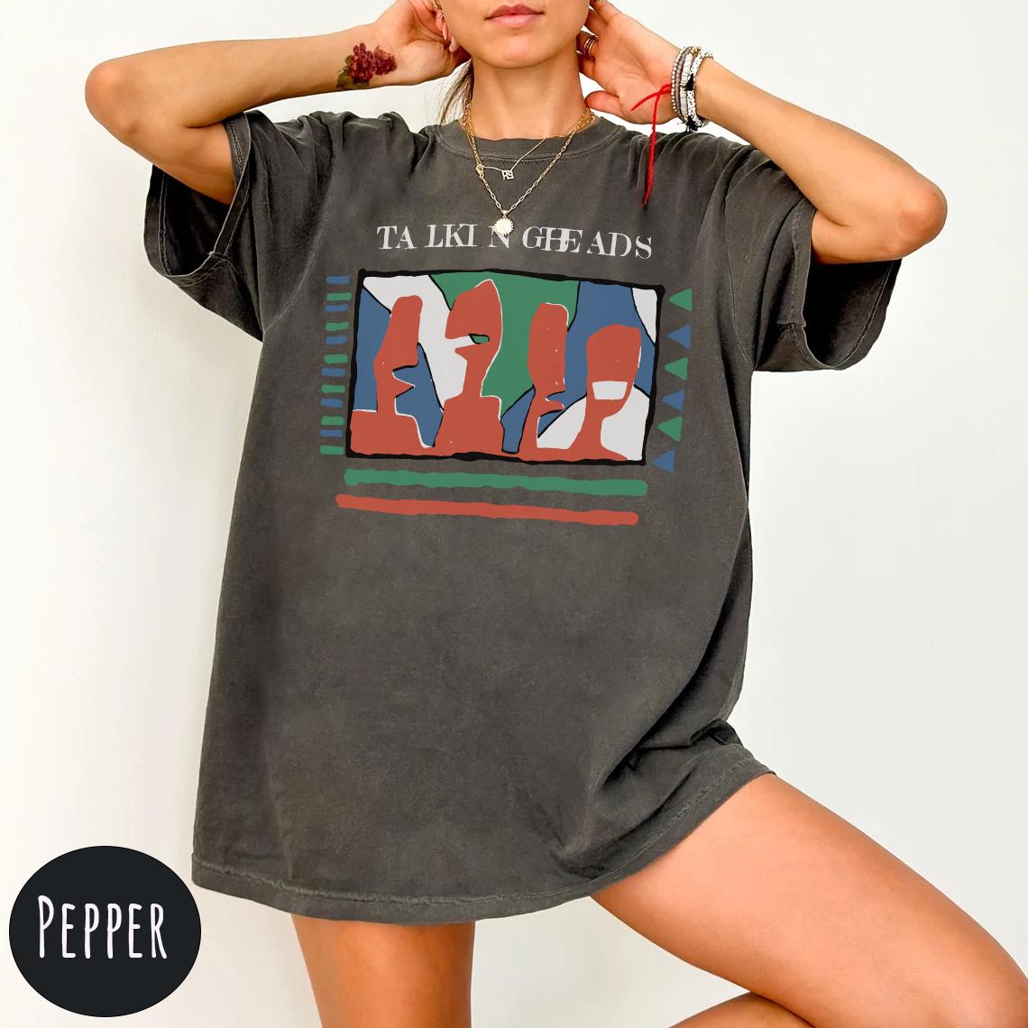 

2026 Summer Womens Vintage Talking Heads Tshirt Pure Cotton and Breathable Short Sleeve Streetwear Oversized Loose Casual S