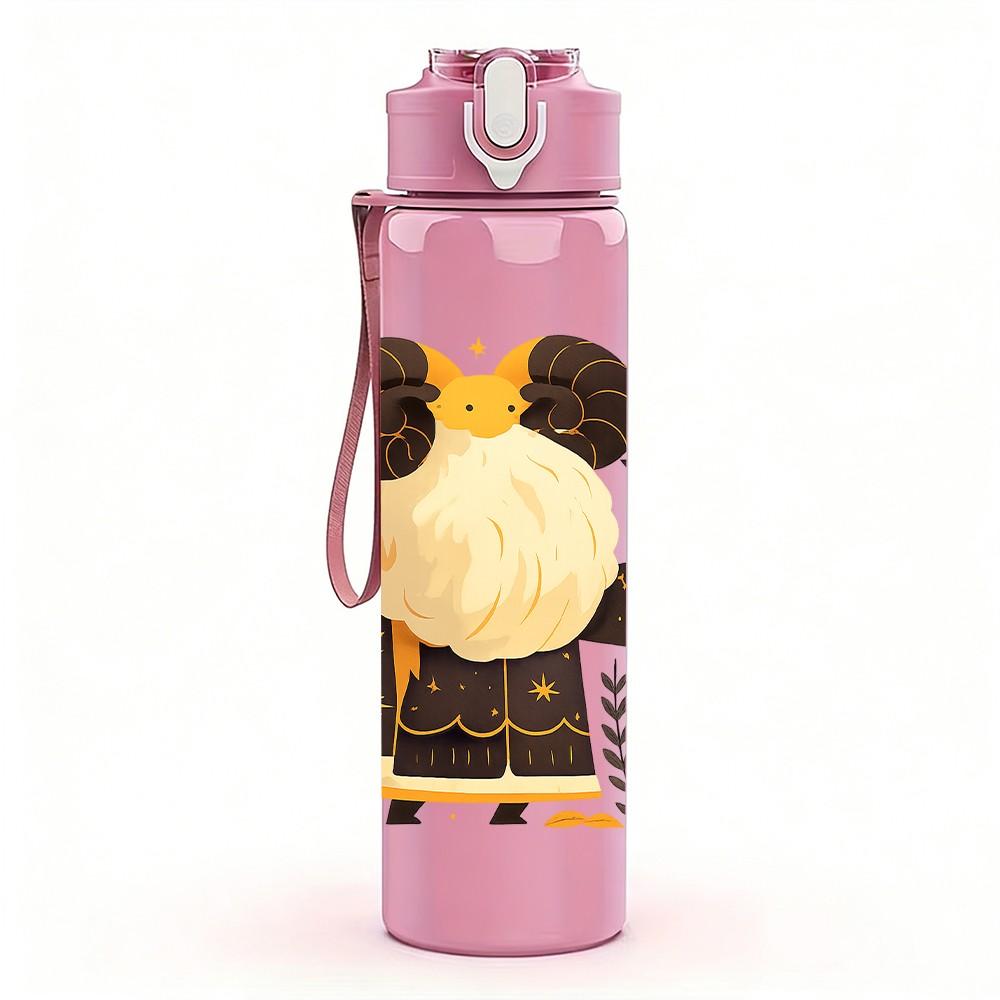 1PC Backpack Bear Cartoon Print 750ml Color Plastic Sports Water Bottle Leakproof Flip Straw Lid Suitable for Sports Office Home Use