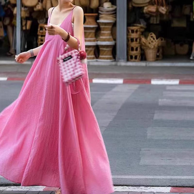 Pink Fairy Sling Dress - Women’s 2025 French Style Summer Long Dress