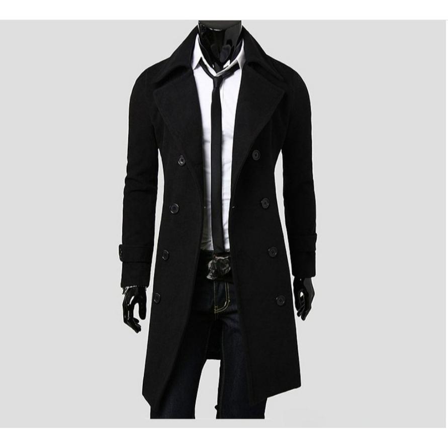 M-5XL Men's Double-breasted Ni Windbreaker Mid-length Slim Casual Coat Jacket