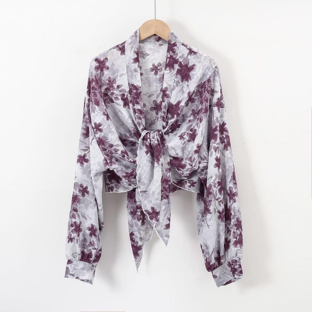 Chiffon Women's Summer Long Sleeved Top Thin Cardigan Paired with Women's Short Sun Protection Jacket Shawl