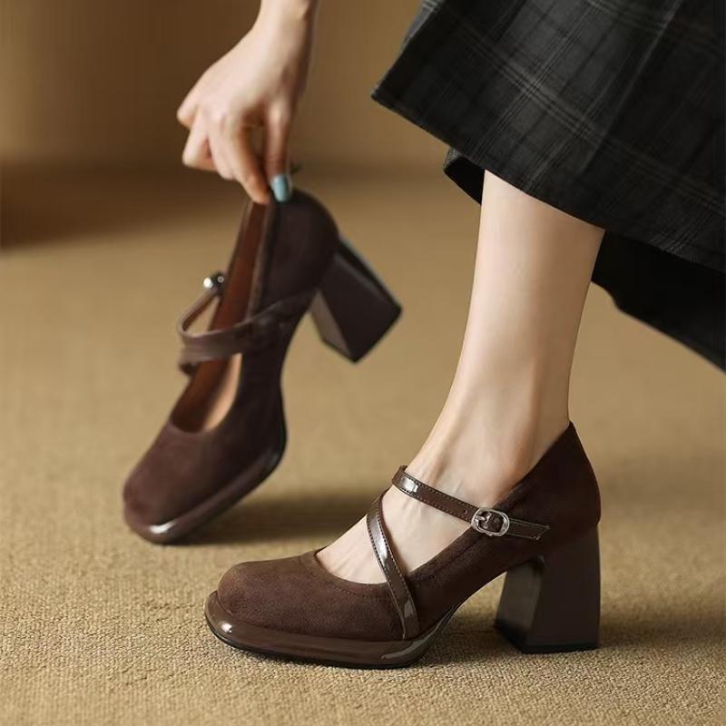 

Туфли для женщин 2025 Новые квадратный носок однотонные ПУ женские туфли на высоком каблуке горячая распродажа модное платье ремешок с пряжкой высокое качество женские лодочки 37 коричневый