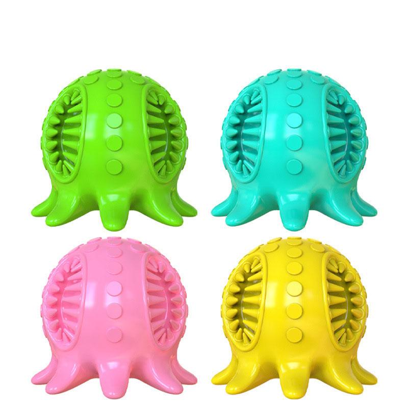 Octopus Shaped Squeaky Dog Chew Toy Bite Resistant Rubber Puppy Toy Teeth Cleaning Gum Care Interactive Pet Toy for