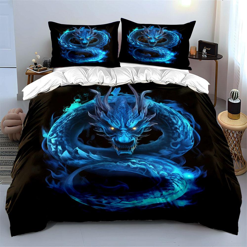 Fiery Azure Dragon's Grace. Bedding Sets Duvet Covers Pillowcases(1* Duvet Cover 2* Pillowcases Without Duvet Insert)