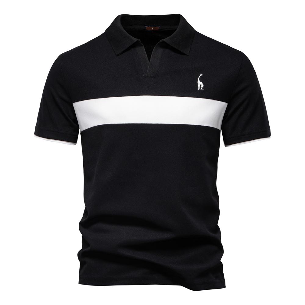 Men's V-Neck Striped Polo Shirt Breathable Slim Fit Polo Shirts for Men Lightweight Casual Athletic Polo