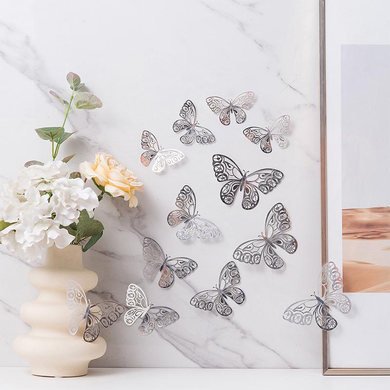 12Pcs/set 3D Hollow Butterfly Wall Sticker for Home Decoration DIY Wall Stickers Modern Wall Art Living Room Decoration