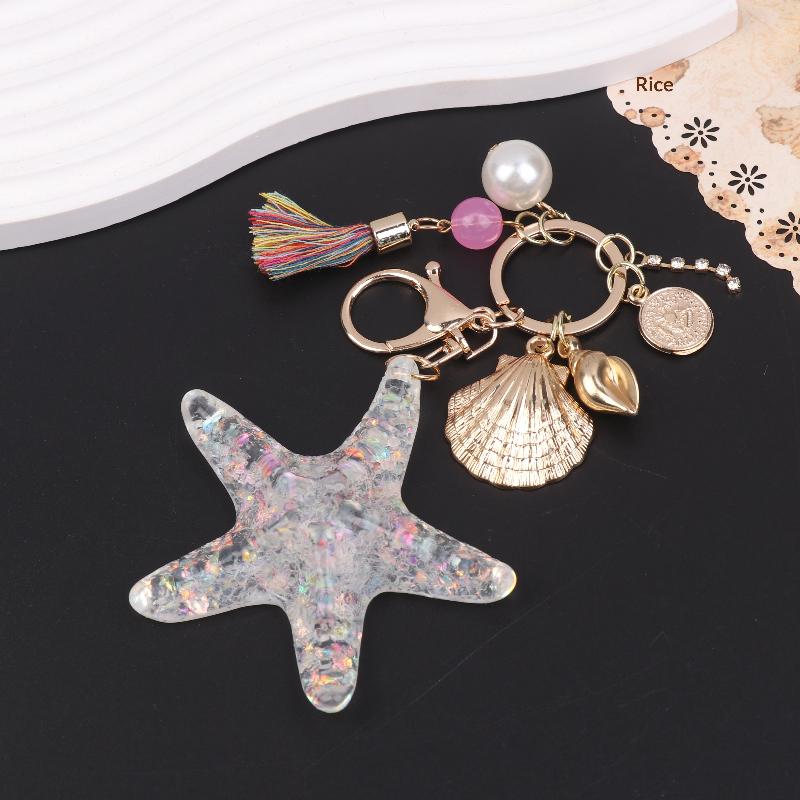 Women Pearl Starfish Accessories Key Ring Starfish Keychain Keychain Bag Pendant Decor Gifts