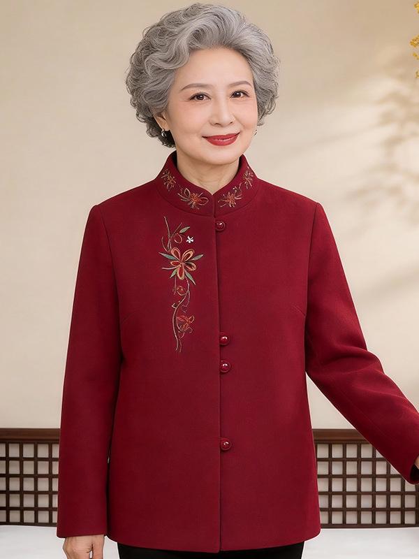 

Stylish Woolen Coat for Middle-Aged Women: Long-Sleeved, Warm, Short Top for 50+ Moms 4XL (Recommended 150-165 jin) красный
