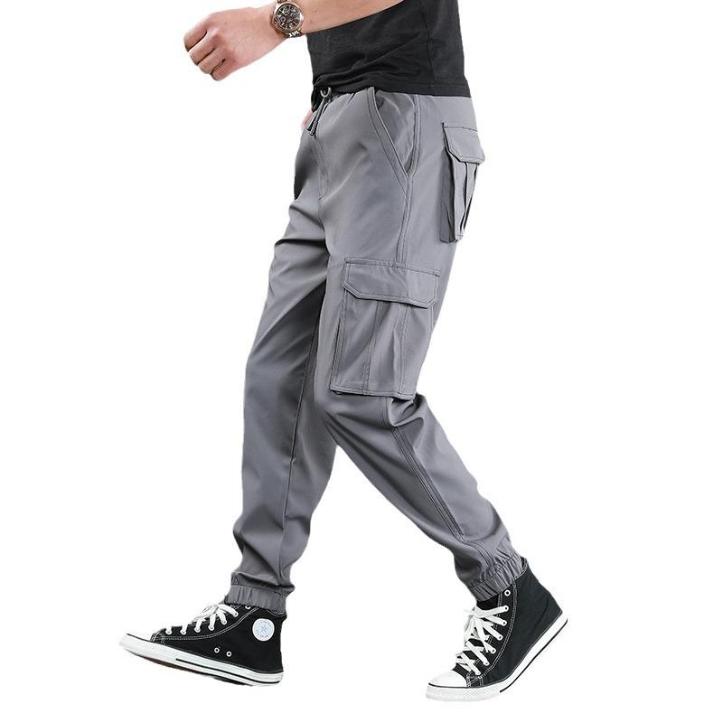 Spring and Autumn Outdoor Mountaineering Loose Tie Tote Pants Men's Fat Large Size Multi-Pocket Sweatpants Men's Elastic Straight