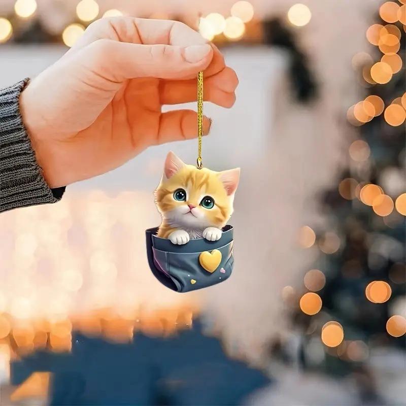 New Acrylic Flat Cute Animal Decoration Small Pendant Home Decoration Cat Christmas Pendant Car Keychain Pendant