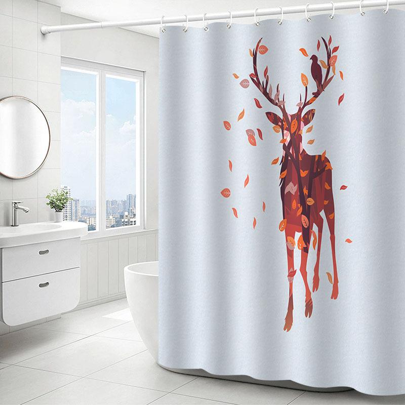 Elegant Orange Stag Art Bath Drapery – Waterproof Polyester with Hooks, Machine Washable Holiday & All-Season Decor