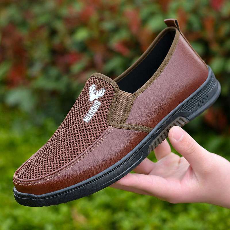 

New summer mesh leather shoes men s breathable hollow casual shoes lightweight soft-soled men s mesh shoes non-slip work shoes sandals 44