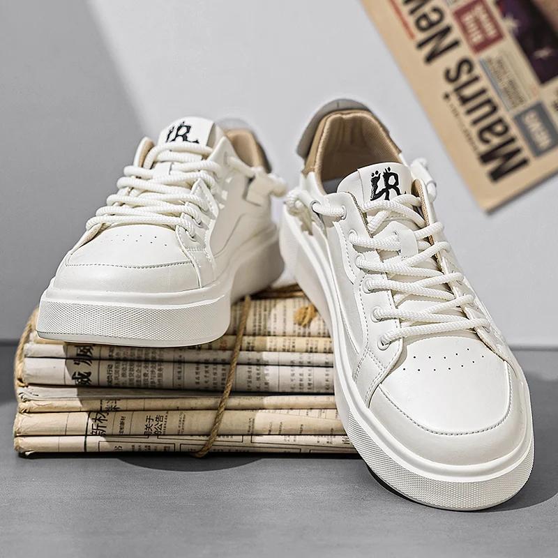 Fashion Soft Sole Lace Up Mens Shoes Casual Leather Outdoor Shoes Non-Slip Man Sneakers Handmade Leisure Walk Footwear Comfy Skate Shoes