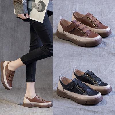 2024 Nowe Wiosenne, Letnie i Jesienne Oversized Retro Pojedyncze Buty Ze Skóry Bydlęcej Damskie Płaskie Okrągłe Noski Miękkie Podeszwy Niskie Buty