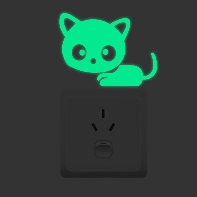 Glow In The Dark Switch Sticker 8x8cm Cat Design Luminous Wall Decal Night Light Safety Marker for Home and Office Decoration